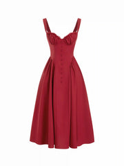 Cotton-blend Sculptural U-neckline Ruffled Lace Up Flared Maxi Dress