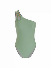 Asymmetrical Neck One-piece Swimsuit With Resin Ring Detail