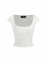 High Stretch Viscose Scoop Neck Ruched Short Sleeve Top