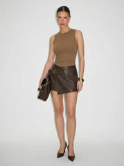 Cotton-blend Ruched Bodysuit & Belted Asymmetrical Skirt Set
