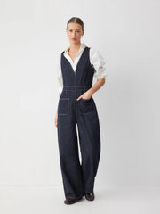 Denim V-Neck Wide Leg Jumpsuit