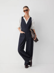 Denim V-Neck Wide Leg Jumpsuit