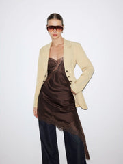 Collar Button Pocket Cinched Waist Blazer
