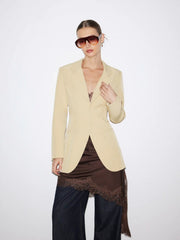 Collar Button Pocket Cinched Waist Blazer