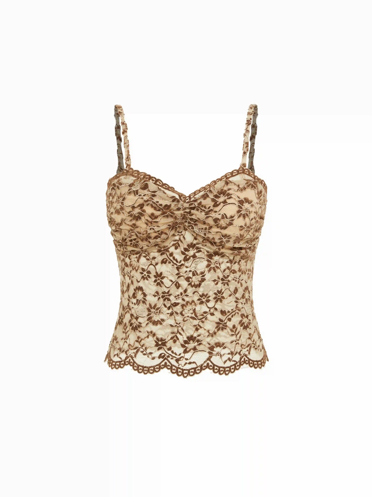 Floral Lace Sweetheart Ruched Cami Top
