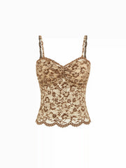 Floral Lace Sweetheart Ruched Cami Top