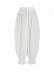 Cotton-blend Mid Rise Lace Drawstring Bloomer Lounge Trousers