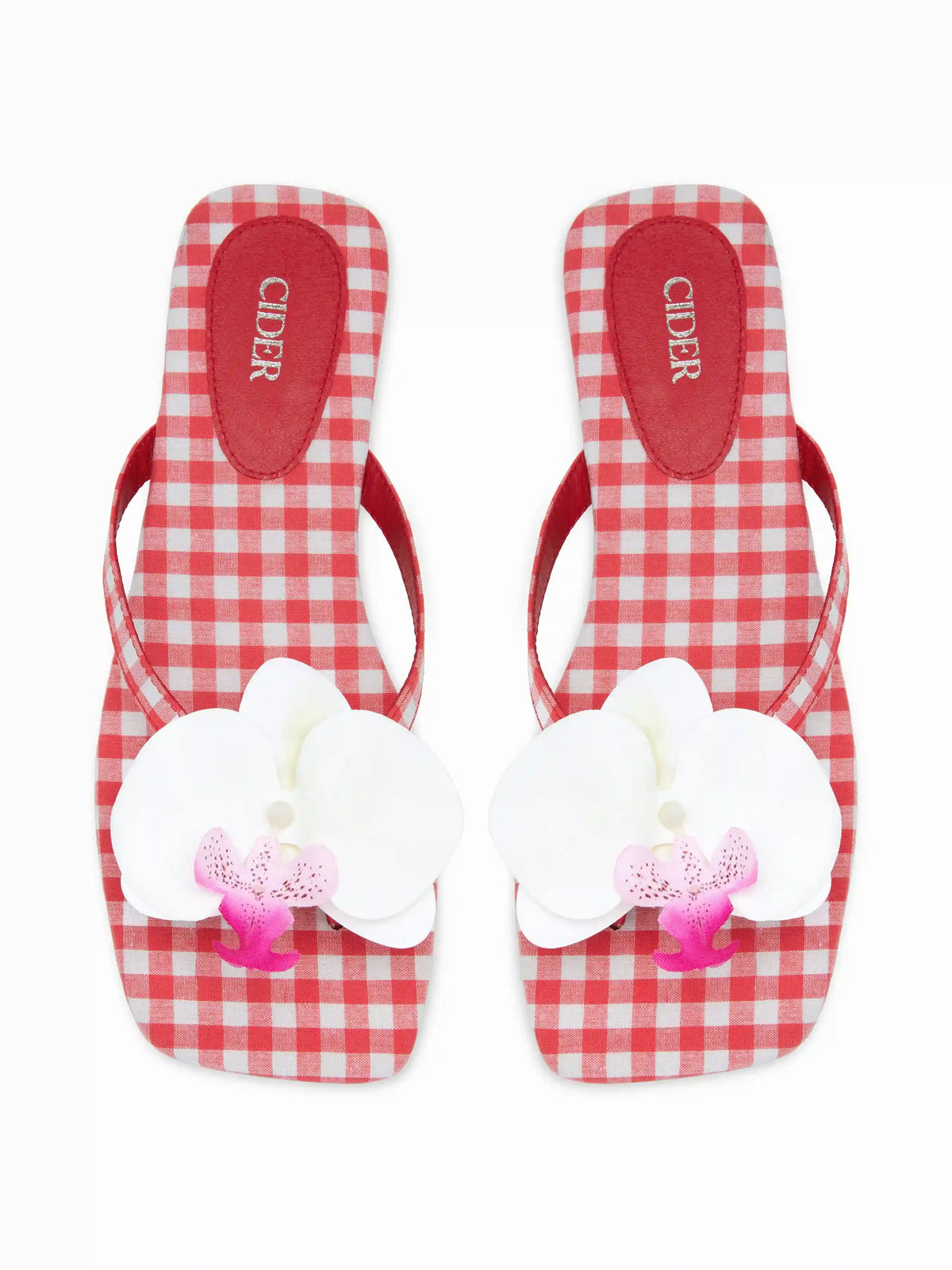 FLOWER & GINGHAM SQUARE TOE FLIP-FLOP SLIPPERS