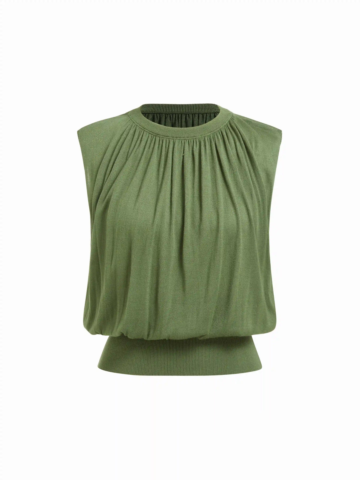 Knit High Stretch Round Neckline Drawstring Top