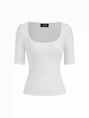 Cotton-blend Scoop Neckline Mid-length Sleeve Tee