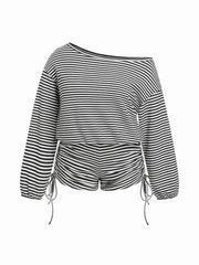 Asymmetrical Neck Drawstring Romper Curve & Plus