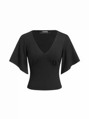 V-neck Ruched Short Bell Sleeve Top
