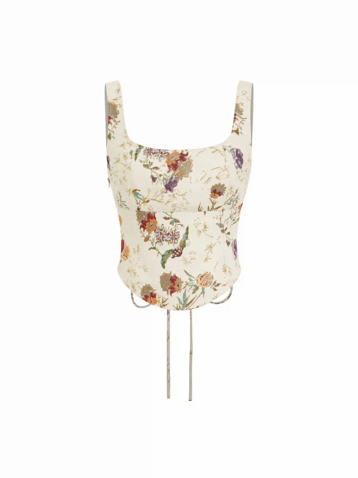 Scoop Neckline Floral Lace Up Crop Tank Top