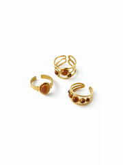 3 PCS GEMSTONE OPEN RING SET
