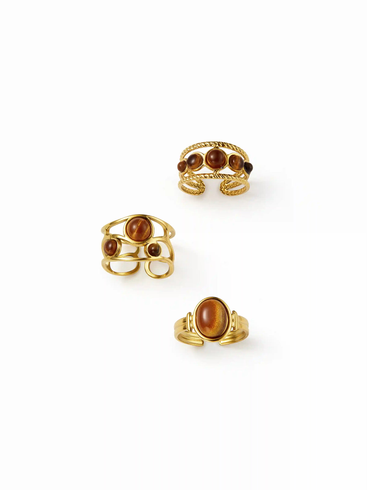 3 PCS GEMSTONE OPEN RING SET