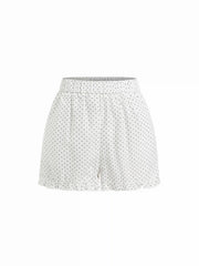 V-neck Ruffled Knotted Cami Top & Mid Rise Polka Dot Shorts Loungewear Set