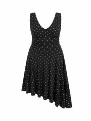 Cotton Polka Dot Asymmetrical Ruched Hem Midi Dress Curve & Plus