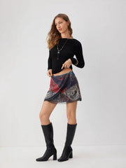 Chiffon Low Rise Aztec Asymmetrical Knotted A-line Mini Skirt