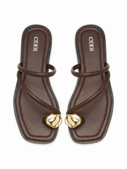 METAL DECOR SQUARE TOE FLIP-FLOP SLIPPERS