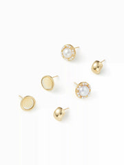 3 PAIRS FAUX PEARL STUD EARRINGS SET