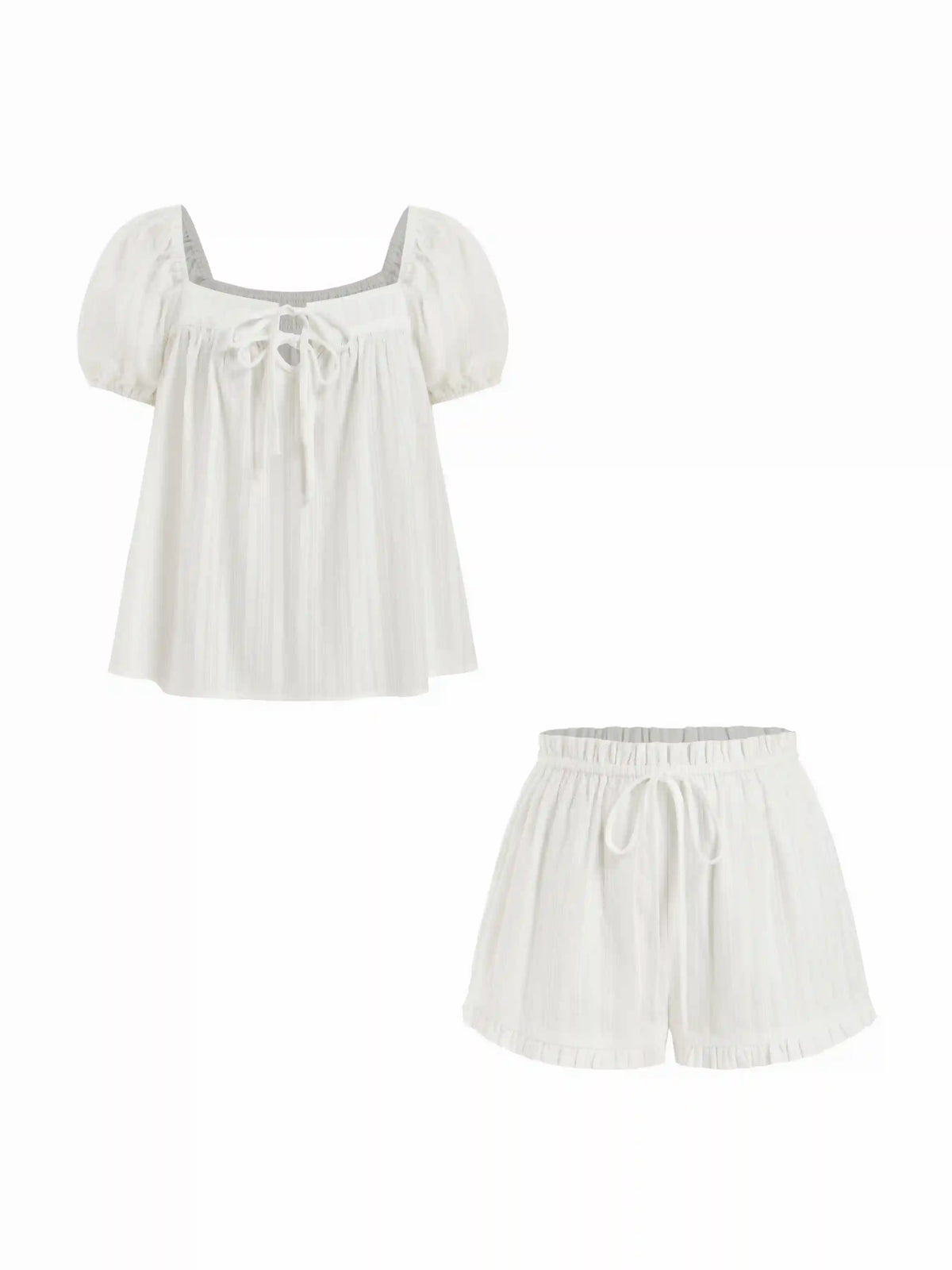 Cotton-blend Stripe Tie Front Oversized Top & High Rise Lettuce Trim Shorts Set