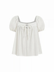 Cotton-blend Stripe Tie Front Oversized Top & High Rise Lettuce Trim Shorts Set