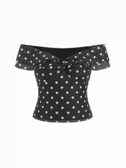 Mesh Polka Dot Off-shoulder Ruffled Top & Mid Rise Mermaid Maxi Skirt Set Curve & Plus
