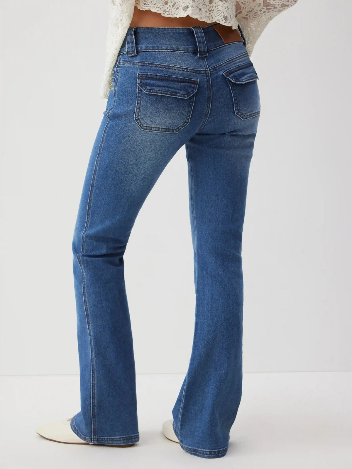 Denim Low Rise Pocket Flared Jeans