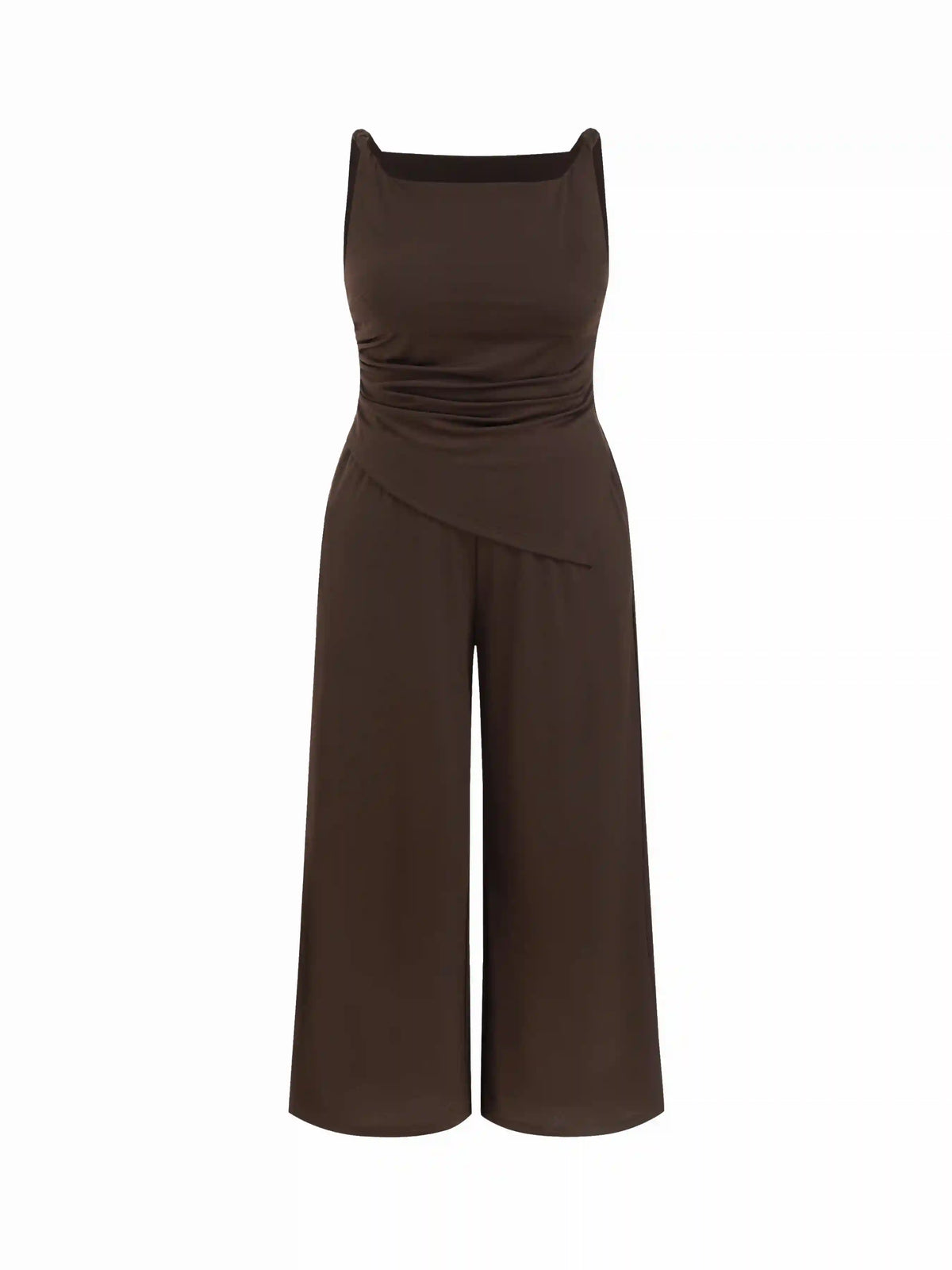 Boat Neck Ruched Asymmetrical Wide Leg Jumpsuit Curve & Plus