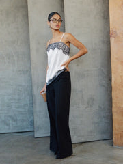 Two Tone Square Neck Lace Panel Asymmetrical Cami Top