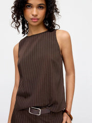 Striped Sleeveless Top & Mid Rise Straight Leg Belted Trousers Set