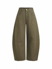 Cotton-blend Washed Denim Low Rise Barrel-leg Trousers