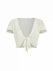 Crochet V-Neck Knotted Crop Top