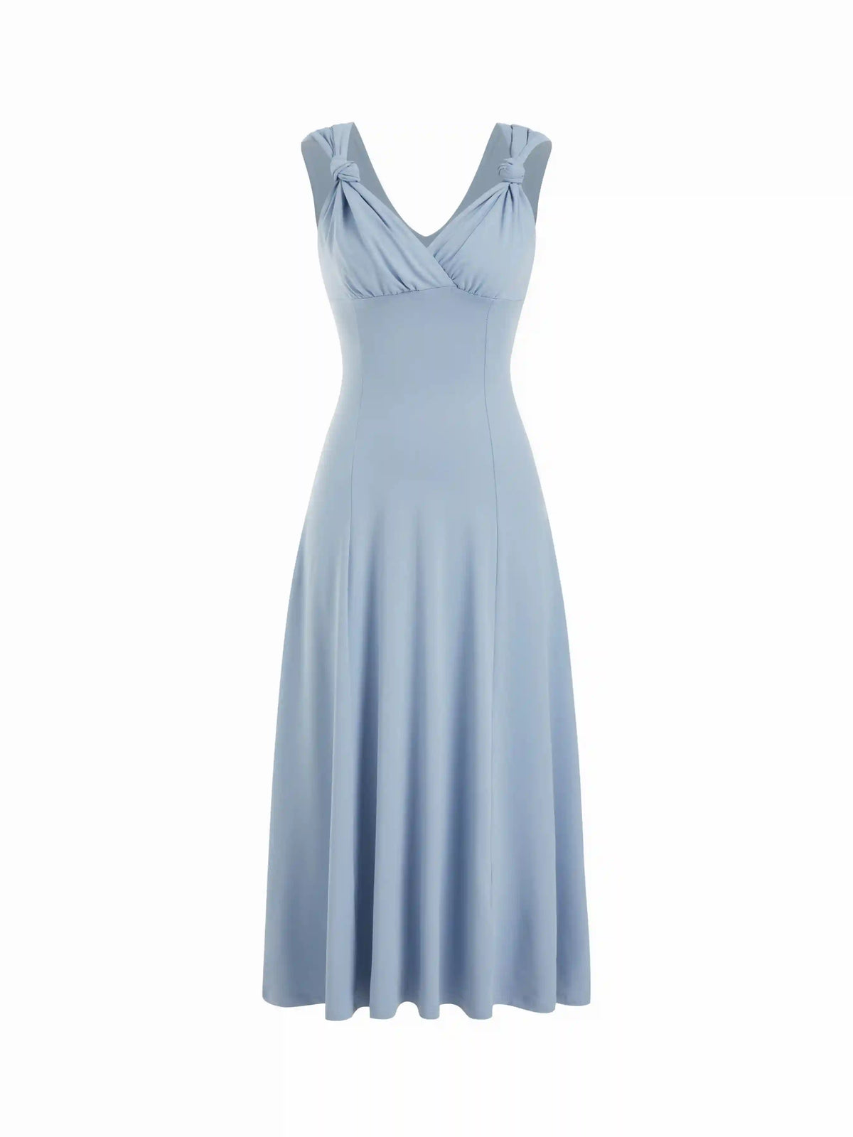 High Stretch V-neck Knotted Flared Maxi Dress