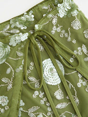 Sequin Floral Wrap Knotted Low Rise A-line Mini Skirt