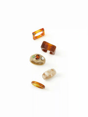 5PCS RHINESTONE & TEXTURED RESIN RING SET