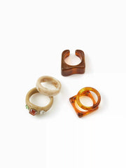 5PCS RHINESTONE & TEXTURED RESIN RING SET