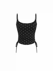 Polka Dot Drawstring Crop Cami Top & Low Rise Drawstring Micro Shorts Set
