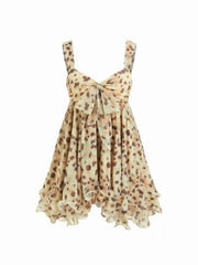 Chiffon Sweetheart Bowknot Ruffled Babydoll Mini Dress