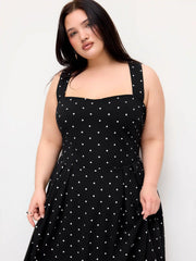 Polka Dot Square Neck Ruffle Criss Cross Maxi Dress Curve & Plus