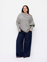 Knit Asymmetrical Neck Poncho Sweater Curve & Plus