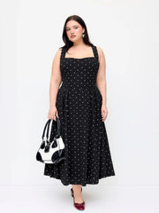 Polka Dot Square Neck Ruffle Criss Cross Maxi Dress Curve & Plus