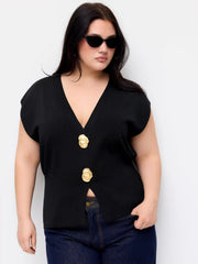 Knit V-Neck Dolman Sleeve Vest Curve & Plus