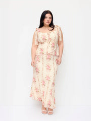 Floral Bowknot Cami Top & Mid Rise Maxi Skirt Set Curve & Plus