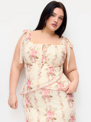Floral Bowknot Cami Top & Mid Rise Maxi Skirt Set Curve & Plus