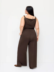 Boat Neck Ruched Asymmetrical Wide Leg Jumpsuit Curve & Plus