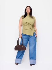 Stand Collar Ruched Knotted Tank Top Curve & Plus