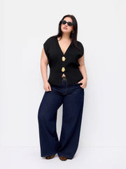 Knit V-Neck Dolman Sleeve Vest Curve & Plus