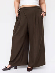 Mid Rise Tie Side Knotted Pleated Wide Leg Trousers Curve & Plus