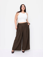 Mid Rise Tie Side Knotted Pleated Wide Leg Trousers Curve & Plus